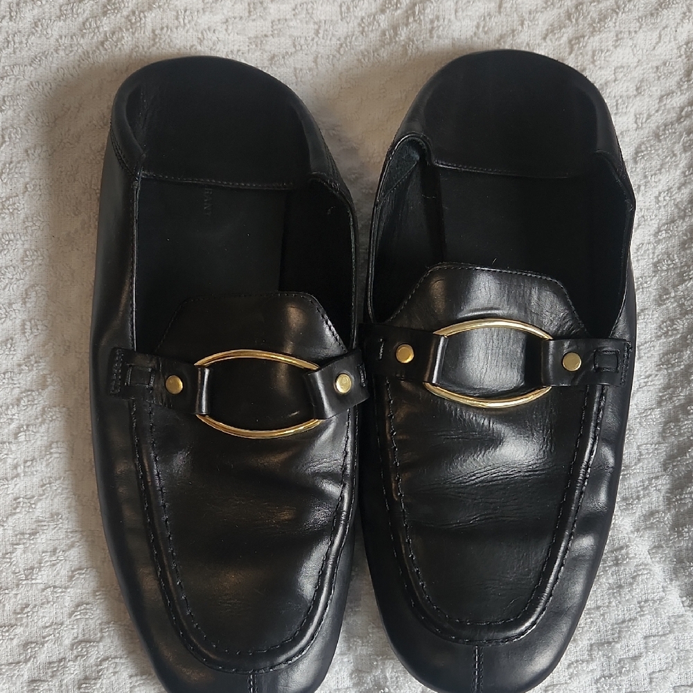 Isabel Marant Black Leather Loafers with Gold Accents
